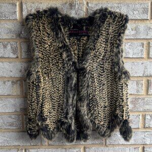 Kelli Kouri Sleeveless V-Neck One Button Rabbit Fur Vest Gillet Women's Size S